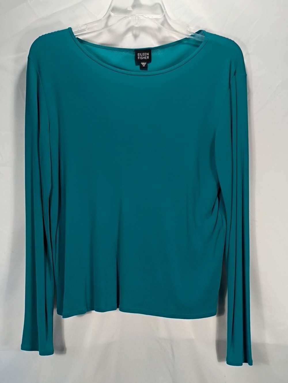 EUC Eileen Fisher Teal 100% Silk Long Sleeve Crewneck Top Size Medium